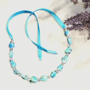 Blue Abalone & Ribbon Necklace